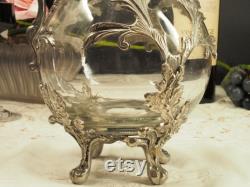 1950s french vintage carafe, silver color caged sealed stamped decander, leaf figure lion foot pitcher, gift for collector, pitcher for mom