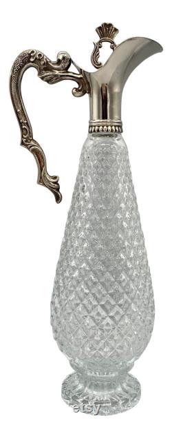1960 s Italian Leonard Silver Plated and Cut Crystal Decanter