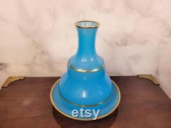 1960s Murano Blue Opaline Gilt Wine Carafe with Stand Tray French Charles X 1820s 1830s Water Bottle Stand Napoleon III Baccarat Portieux