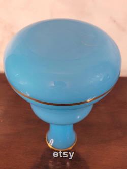1960s Murano Blue Opaline Gilt Wine Carafe with Stand Tray French Charles X 1820s 1830s Water Bottle Stand Napoleon III Baccarat Portieux