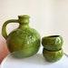 1970s Forest Green Handmade Ceramic Carafe And Cups Handmade Ceramic Coffee Pot Set Decorative Kitchen, Unique Hand-painted Jug
