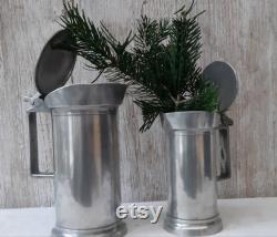 2 antique French pewter jugs calibration lid Measure pitcher 19th century. country house Shabby Brocante Christmas gift