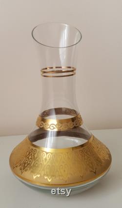 24 K Gold Plated Carved Glass Vase Carafe by Secel Özsoy, Handcraft, Handmade Decoration Vases, Home Gift, Glass Carafe