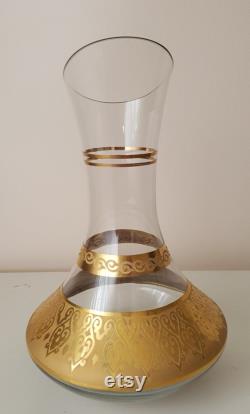 24 K Gold Plated Carved Glass Vase Carafe by Secel Özsoy, Handcraft, Handmade Decoration Vases, Home Gift, Glass Carafe