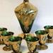 24 Kt Gold Painted Murano Green Glass Decanter And Six Chalices Midcentury