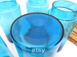 5x Blue glass antique French Apothecary Jars with lids Hand blown Glass 19TH