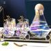 6pcs Of Rainbow Glass Carafe Set With A Tray And Wood Lid, Decanter Pitcher, Wine, Whiskey, Beer, Geometric, Juice Set European