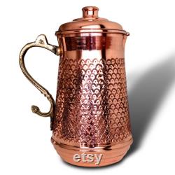 8 Styles Heavy Gauge Handcrafted Tinned Copper Pitcher, Water Jug, Copper Carafe, Decanter, Engraved Pattern, Christmas Gift (57 oz.)