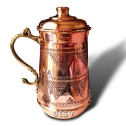 8 Styles Heavy Gauge Handcrafted Tinned Copper Pitcher, Water Jug, Copper Carafe, Decanter, Engraved Pattern, Christmas Gift (57 oz.)