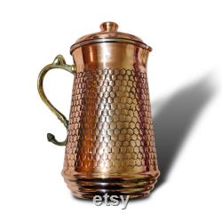 8 Styles Heavy Gauge Handcrafted Tinned Copper Pitcher, Water Jug, Copper Carafe, Decanter, Engraved Pattern, Christmas Gift (57 oz.)