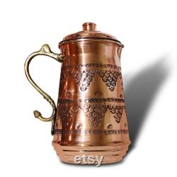 8 Styles Heavy Gauge Handcrafted Tinned Copper Pitcher, Water Jug, Copper Carafe, Decanter, Engraved Pattern, Christmas Gift (57 oz.)