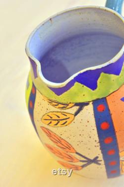 A Naive Painted Pitcher, Hand Painted Ceramic Pitcher, Hand Made Ceramic Jar, READY TO SHIP