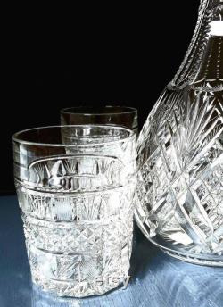 Action Beautiful set of heavy bohemia crystal glass whiskey decanter five whiskey glasses, hand cut