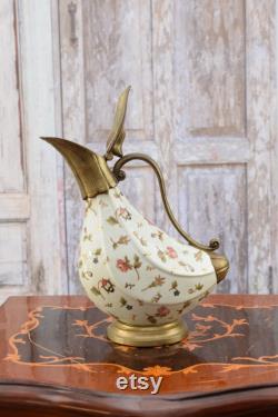 Amazing Porcelain Carafe with Bronze Ornaments Carafe Duck Bottle Art Nouveau Vintage Porcelain Kitchen Decor Elegant Gift Idea
