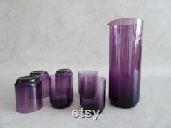 Amethyst Glass Carafe with Glasses, Purple Glassware