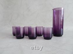 Amethyst Glass Carafe with Glasses, Purple Glassware