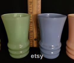 Anchor Hocking Pastel Tilt Ball Jug and Juice Glasses Vintage 1950's Drinkware Anchor Hocking Kitchiana Glassware