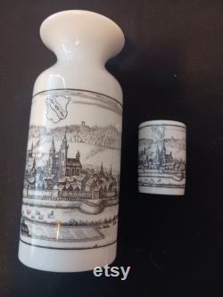 Ansbach Germany souvenir porcelain carafe and matching shot glass