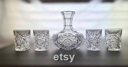 Antique American Brilliant Period Cut Crystal Carafe and Tumblers Set- 5 Pieces