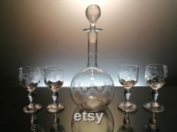 Antique Baccarat carafe with 4 Port glasses Ballon