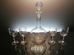 Antique Baccarat carafe with 4 Port glasses Ballon