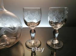 Antique Baccarat carafe with 4 Port glasses Ballon