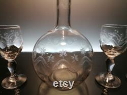 Antique Baccarat carafe with 4 Port glasses Ballon