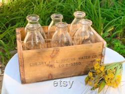 Antique Cherry Hill Spring Water Co. Seltzer Bottle Wooden Crate with 6 Farmdale Dairy Inc. Embossed Milk Bottle Summer Drink Carafes