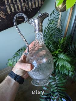 Antique French Crystal Pewter Carafe Decanter