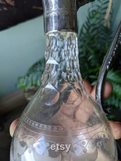 Antique French Crystal Pewter Carafe Decanter