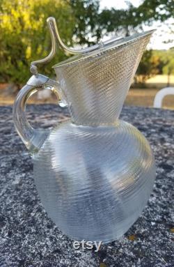 Antique French Hinged Wine Carafe,Handblown Antique Glass