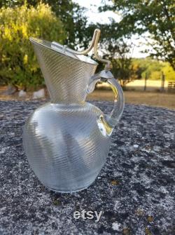 Antique French Hinged Wine Carafe,Handblown Antique Glass