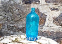 Antique French carafe blue etched glass