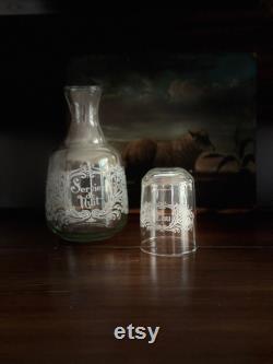 Antique Glass Tumble Up Bedside Carafe and Glass French Set Service de Nuit and Eau