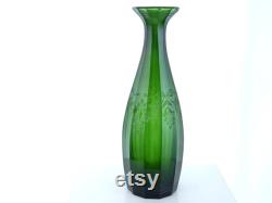 Antique Moser Bohemian Wine Carafe Green Intaglio Cut Grapes and Fruit