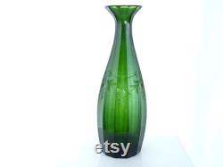 Antique Moser Bohemian Wine Carafe Green Intaglio Cut Grapes and Fruit