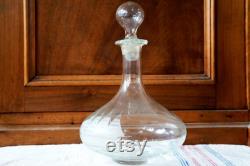 Antique Wine Glass Decanter with Stopper, Vintage Water Glass Decanter, Wine Decanter Engraved Boat Decoration, Glass Carafe Ship Design
