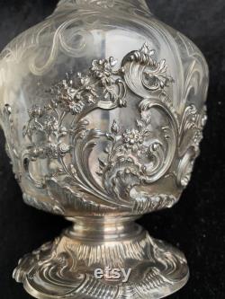Antique crystal carafe with silver