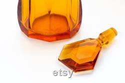 Art Deco Amber Glass Decanter With Two Footed Glasses Tête-à-Tête decanting set Vintage Bohemian Glass Josef Riedel