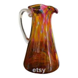 Art Glass Handblown Pitcher Signed Phillip 2000 Tangerine Pink Yellow 7.5 Tall