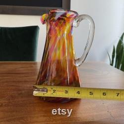 Art Glass Handblown Pitcher Signed Phillip 2000 Tangerine Pink Yellow 7.5 Tall