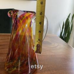 Art Glass Handblown Pitcher Signed Phillip 2000 Tangerine Pink Yellow 7.5 Tall