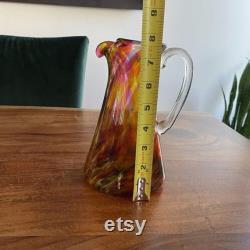 Art Glass Handblown Pitcher Signed Phillip 2000 Tangerine Pink Yellow 7.5 Tall