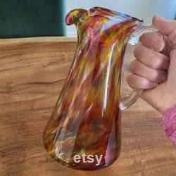 Art Glass Handblown Pitcher Signed Phillip 2000 Tangerine Pink Yellow 7.5 Tall