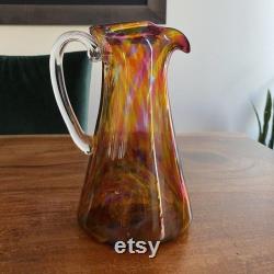 Art Glass Handblown Pitcher Signed Phillip 2000 Tangerine Pink Yellow 7.5 Tall