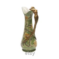 Art Nouveau Porcelain and Bronze Carafe with Nymph Design Vintage-Inspired Home Decor Timeless Statement Piece