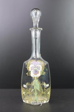 Art Nouveau enamel painted floral decanter carafe by Fran ois-Théodore Legras