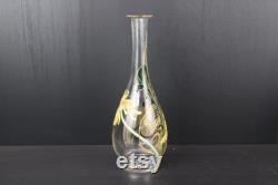 Art Nouveau enamel painted on glass floral decanter carafe wine jug by Fran ois-Théodore Legras.