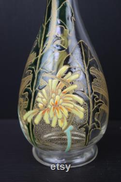 Art Nouveau enamel painted on glass floral decanter carafe wine jug by Fran ois-Théodore Legras.