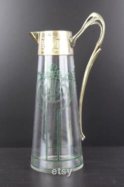 Art Nouveau floral enamel painted jug decanter carafe.
